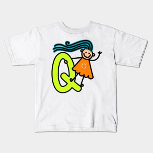 Letter Q for girls alphabet Kids Colorful Cartoon Character Kids T-Shirt